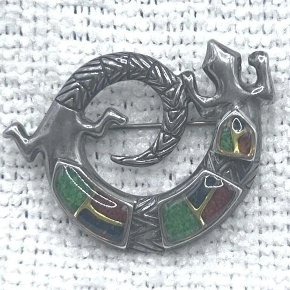 Carolyn Pollack Sterling‎ Silver Brooch Salamander Gecko Lizard Multi Stones 13g